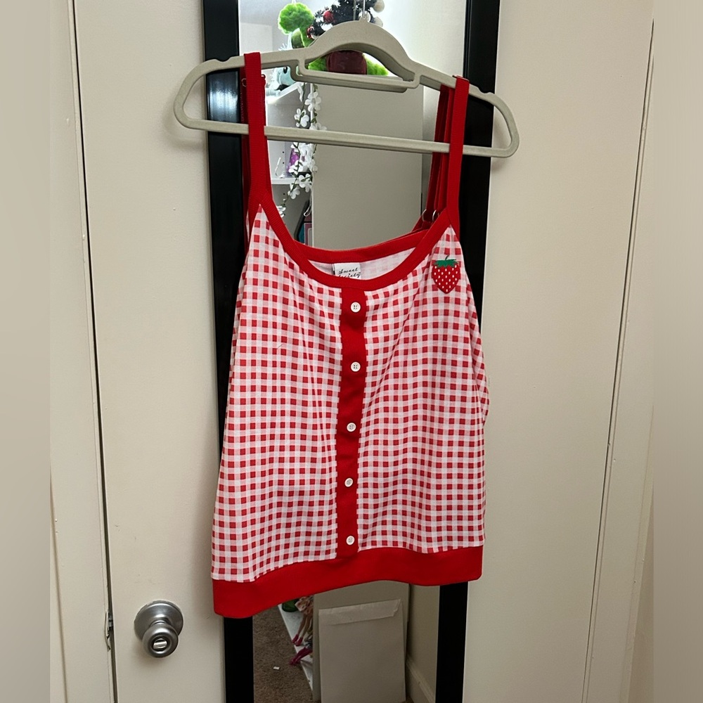 Strawberry Gingham Knit Tank